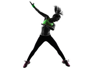 woman exercising fitness zumba dancing jumping silhouette