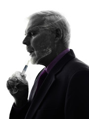 senior business man smoking electronic e-cigarette silhouette