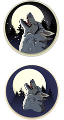 wolf howling on a moonlit night in the woods