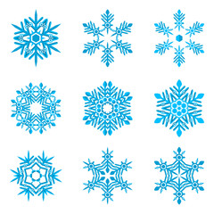 Fototapeta premium set of blue snowflakes on white