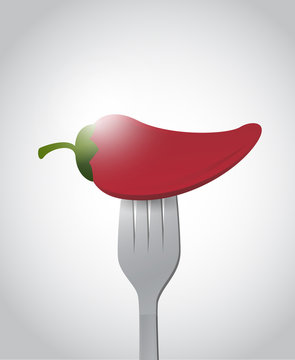 fork and hot red pepper illustration design