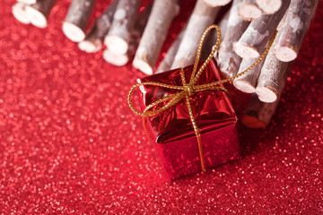 gift box present for christmas on red background