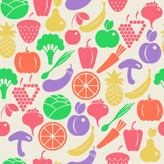 Seamless retro background with fruits and vegetables