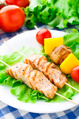 Grilled salmon and vegetable skewers