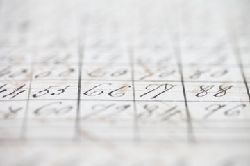 closeup of vintage handwritten numbers