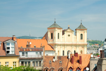 View of roofs of old town and Trinitarian Church (1717), Bratisl