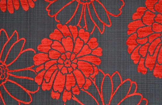 Textura de fondo floral de tela en colores negros y rojos