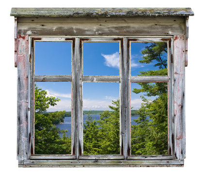 Fototapeta Fototapeta Malowniczy widok widziany przez starą ramę okna ściena