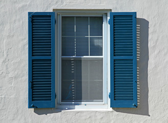 Blue Window Shutters, Open