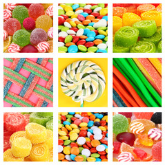 Collage of different colorful candies and sweets