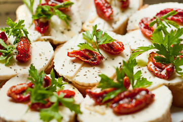 Bruschetta with sun dried tomatoes and mozzarella