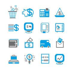 financial icons set, blue theme