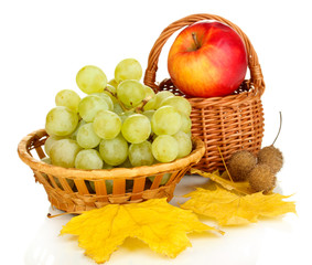 Green grape with apple isolated on white