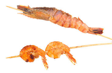 Shrimp skewers isolated on white
