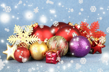 Fototapeta na wymiar Christmas decorations on blue background