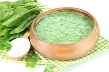 Tasty spinach soup, isolated on white