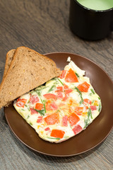 Breakfast - scrambled eggs and coffee