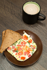 Breakfast - scrambled eggs and coffee
