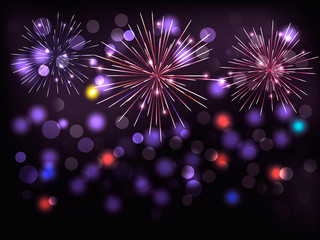 Obraz premium Holiday background with colorful fireworks. Happy New Year! Vect