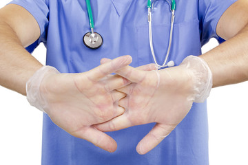 Doctor flexing his hands