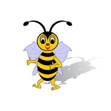 A funny cartoon bee isolated on a white background