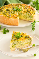 Vegetable pie with broccoli, peas and cheese.