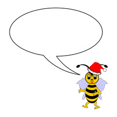 A funny Christmas cartoon bee with a talking bubble