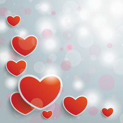 Valentines Card Grey Background Red Hearts