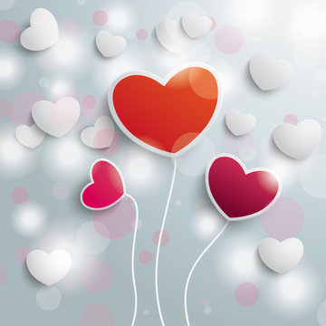 Three Colored Hearts Valentines Sunlight