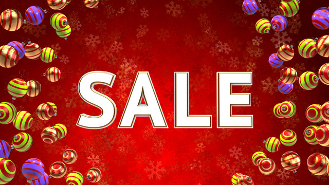 Sale on background with colorful christmas ornaments