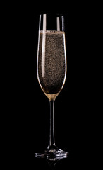Champagne on black background
