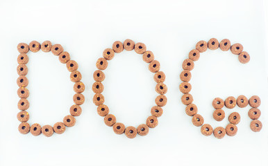 Word dog written with granules