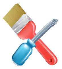 Crossed screwdriver and paintbrush tools
