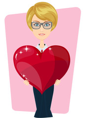woman with a heart on a pink background