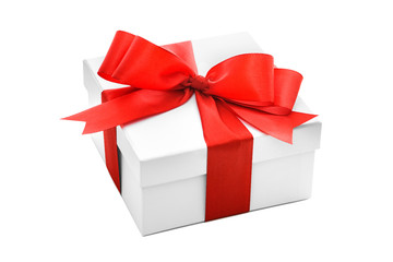 Gift box with red ribbon and bow