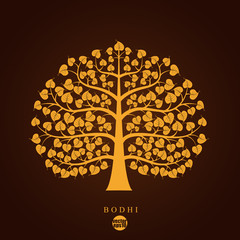 Golden Bodhi tree symbol, vector illustration