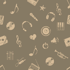vector seamless grunge music pattern on brown background