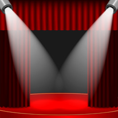 theatrical background.scene and red curtains.scene illuminated f