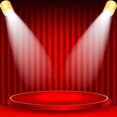 theatrical background.scene and red curtains.scene illuminated f