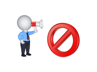 3d person with megaphone and symbol of ban.