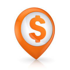 GPS icon with symbol of dollar.