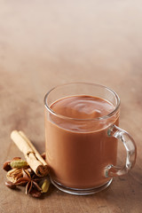Hot chocolate in a glass cup