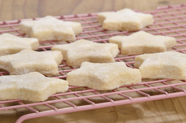 cinnamon stars on a baking tray