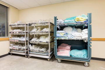 Hospital Supplies Arranged In Trolleys