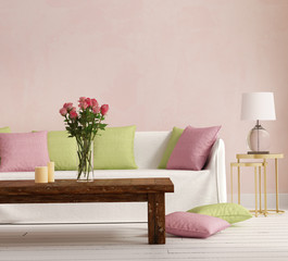 Pink Provence style, romantic interior living room