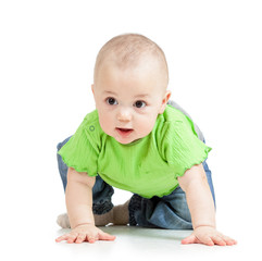 funny baby goes down on all fours