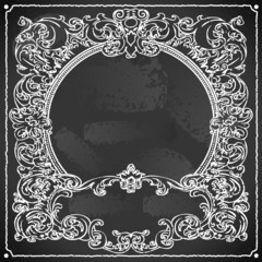 Vintage Floral Frame on Blackboard