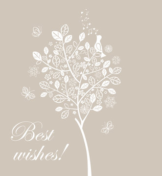 Greeting card with beautiful lacy tree
