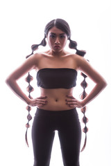 Beautiful brunette Asian woman with long black hair