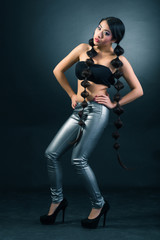 Beautiful brunette Asian woman with long black hair